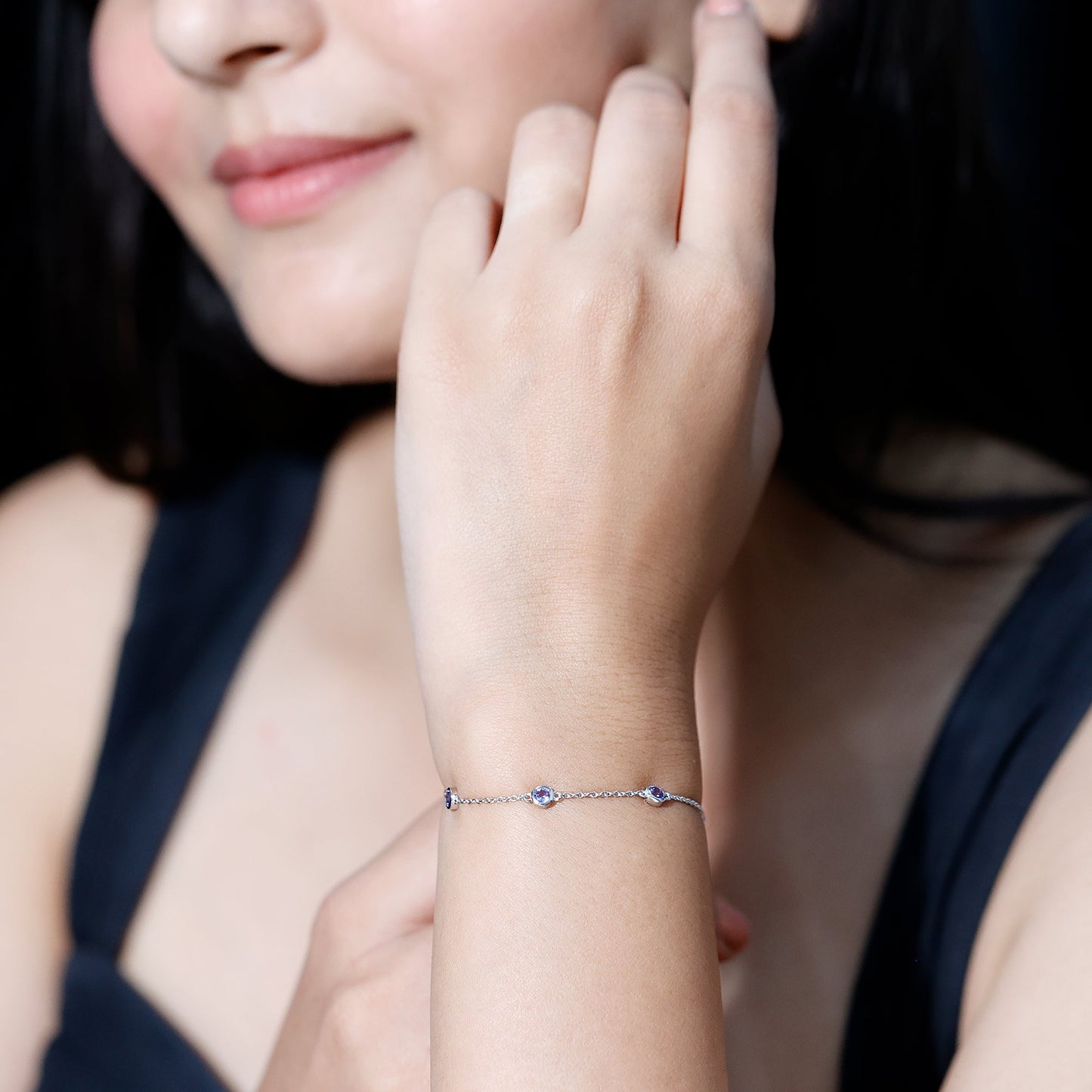 Certified Natural Tanzanite Chain Bracelet for Her
