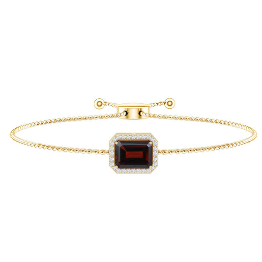 Real 2 Carat Emerald Cut Garnet Bolo Bracelet with Diamond Halo