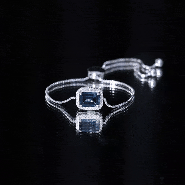 Emerald Cut London Blue Topaz and Diamond Bolo Chain Bracelet