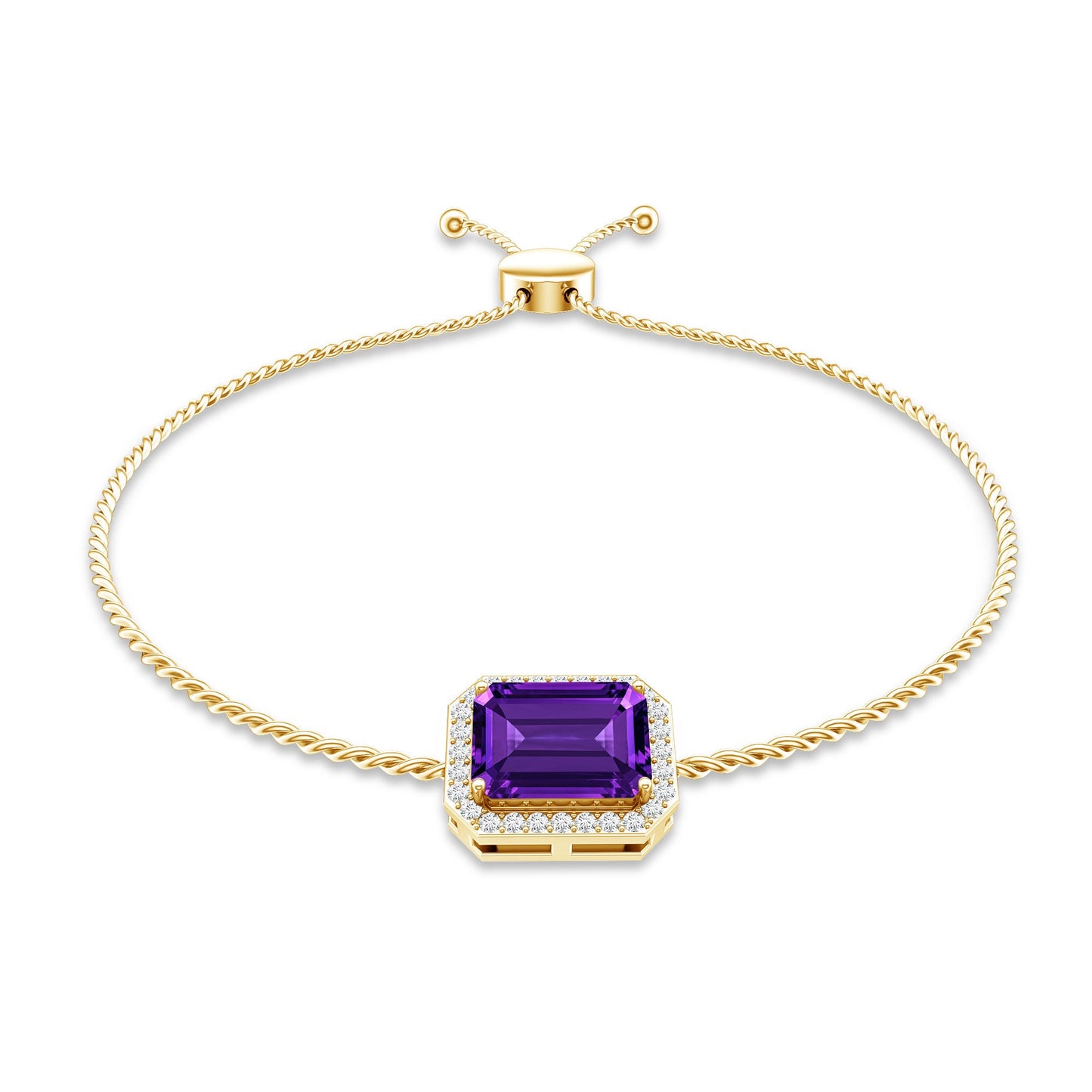 Natural 1.4 Carat Emerald Cut Amethyst Diamond Bolo Bracelet