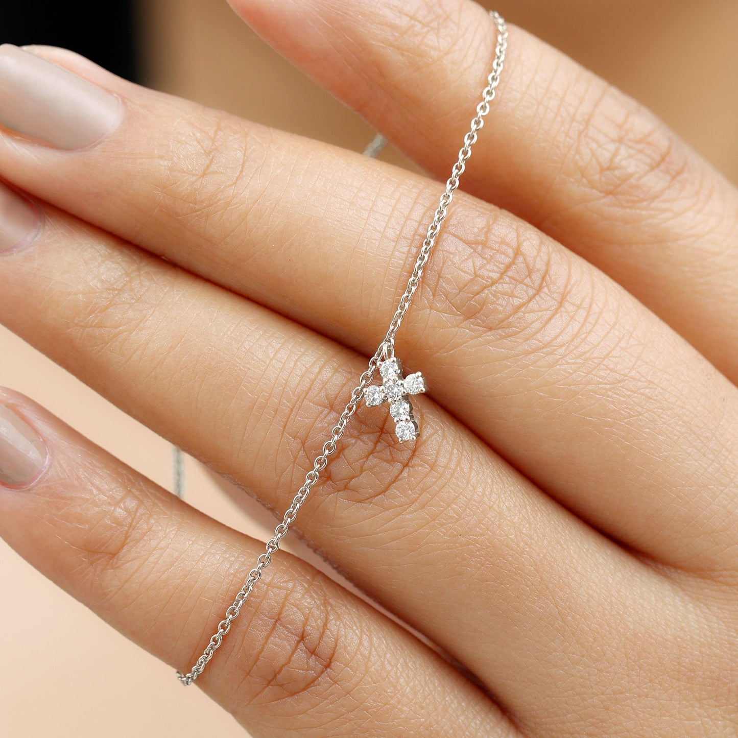 Certified Moissanite Cross Charm Chain Bracelet for Women
