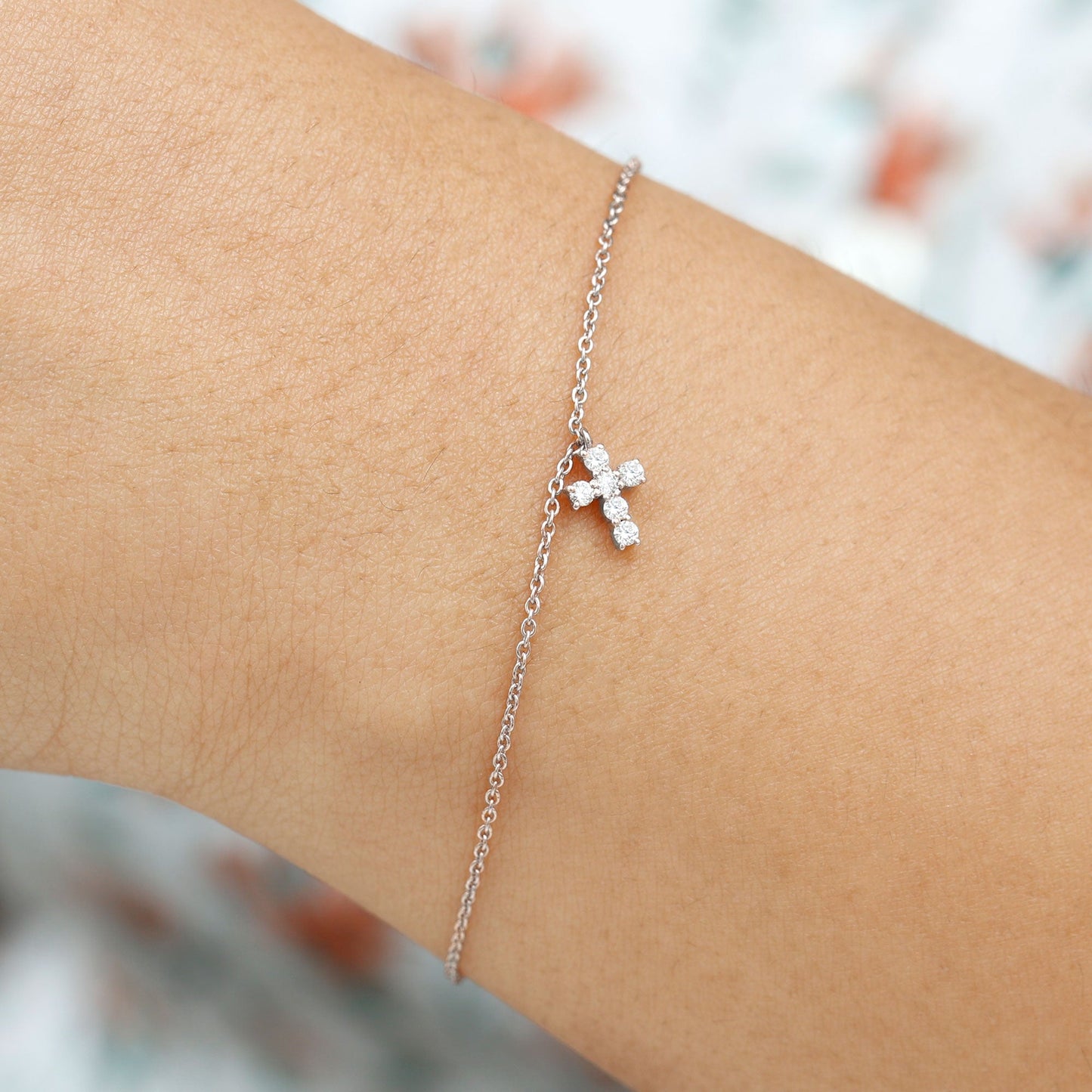 Certified Moissanite Cross Charm Chain Bracelet for Women