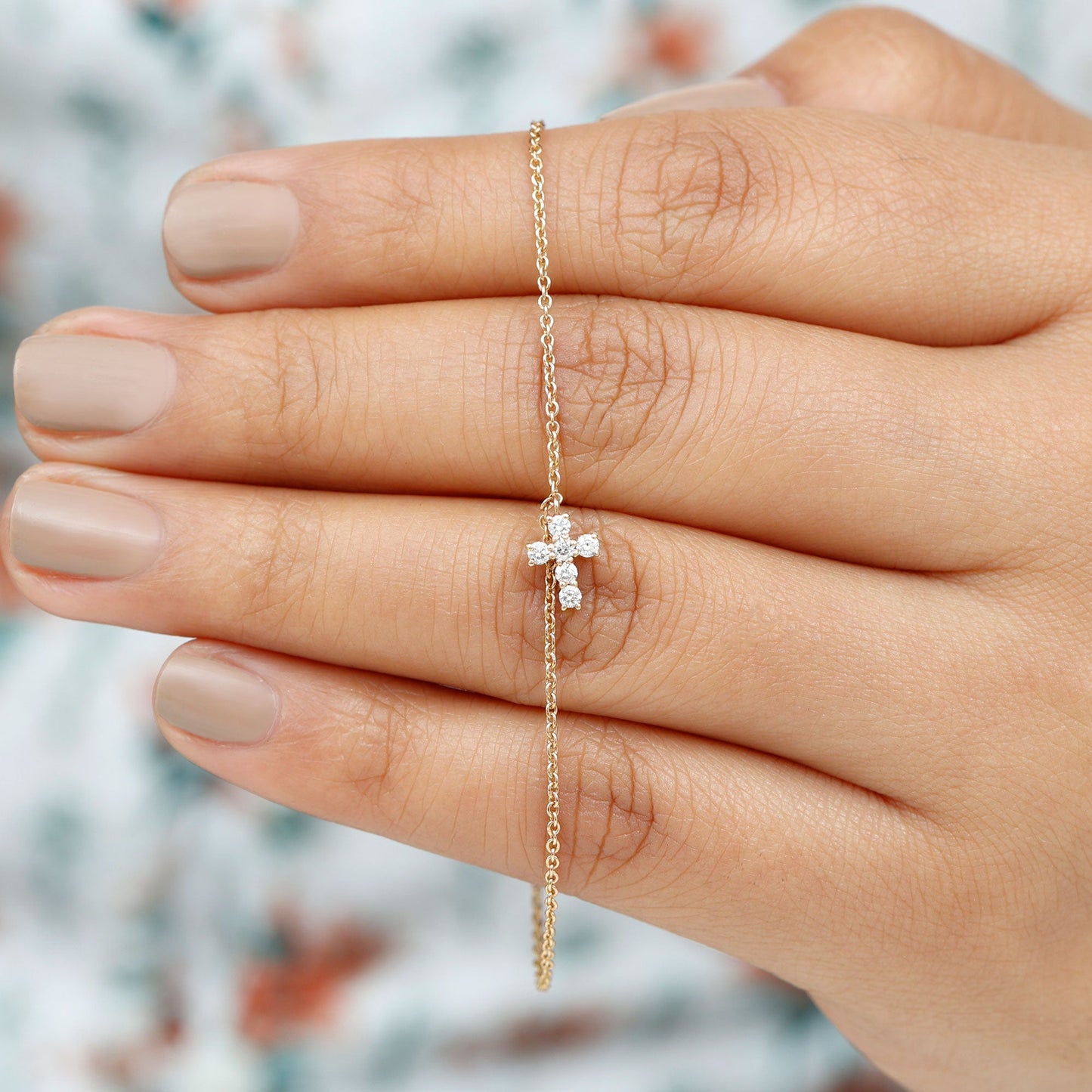 Certified Moissanite Cross Charm Chain Bracelet for Women