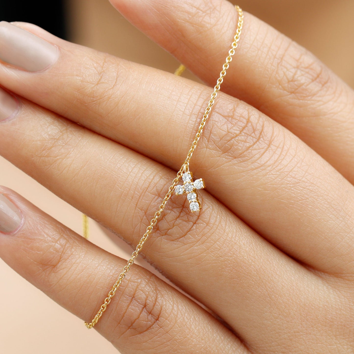Certified Moissanite Cross Charm Chain Bracelet for Women