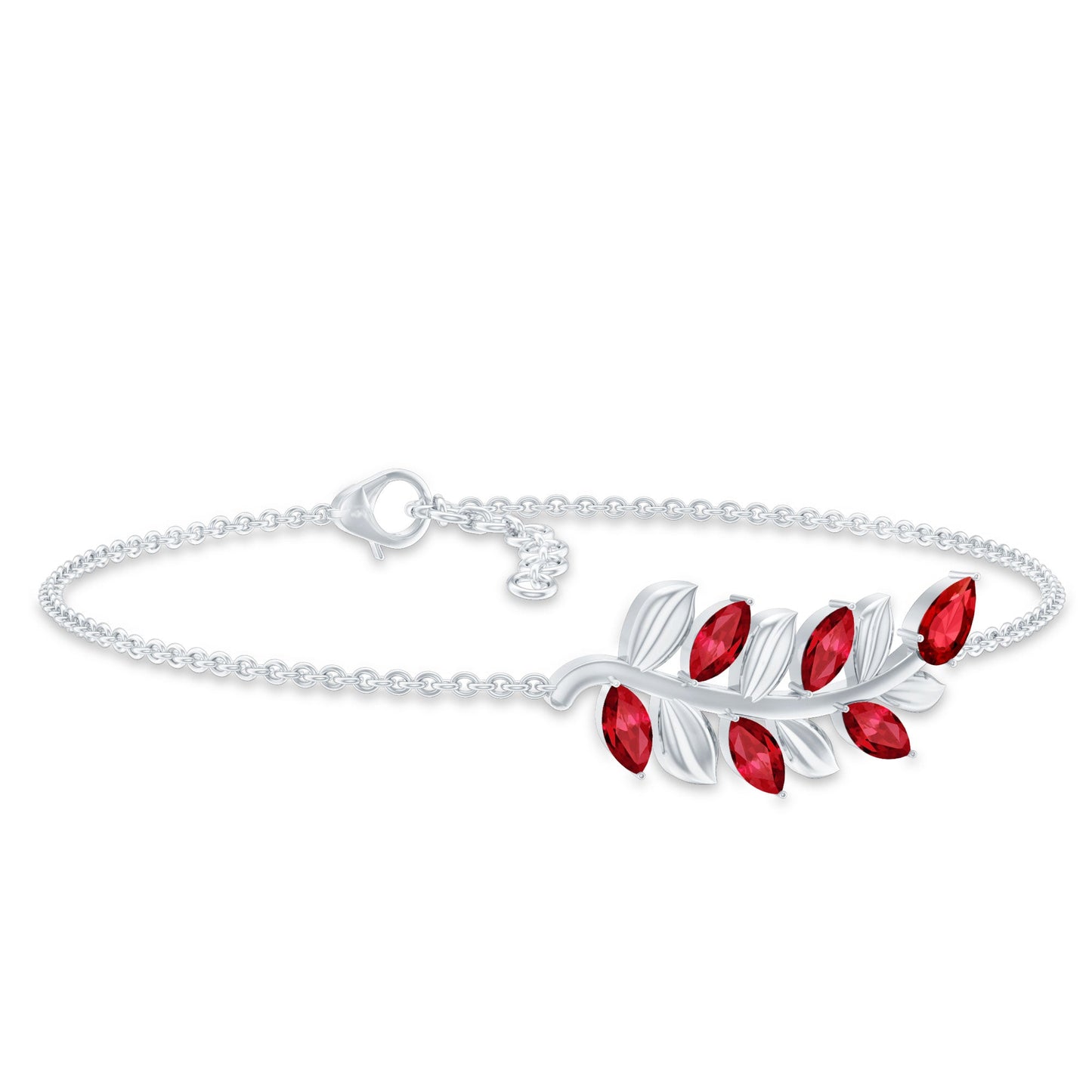 Certified Lab Grown Ruby Leaf Chain Bracelet