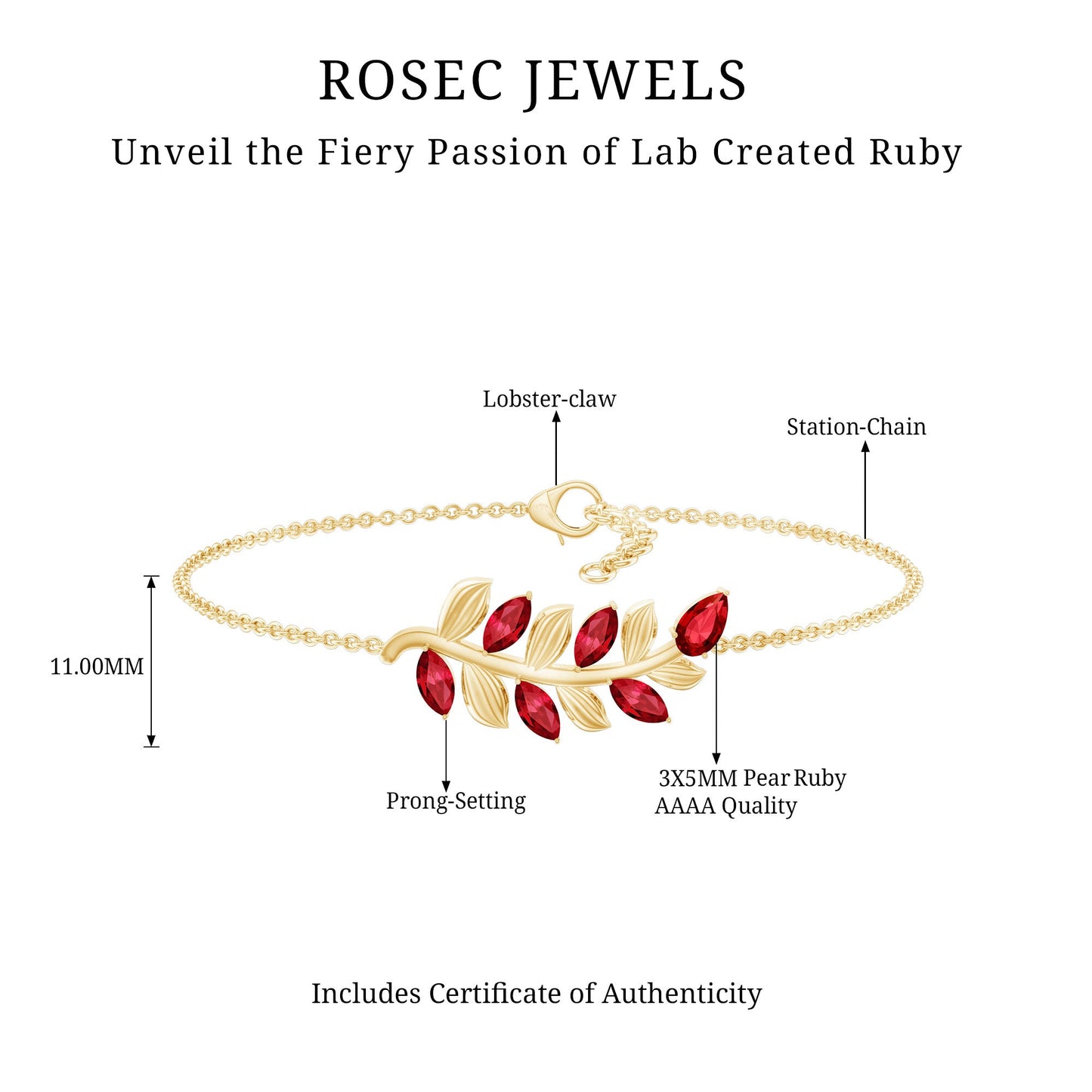 Certified Lab Grown Ruby Leaf Chain Bracelet