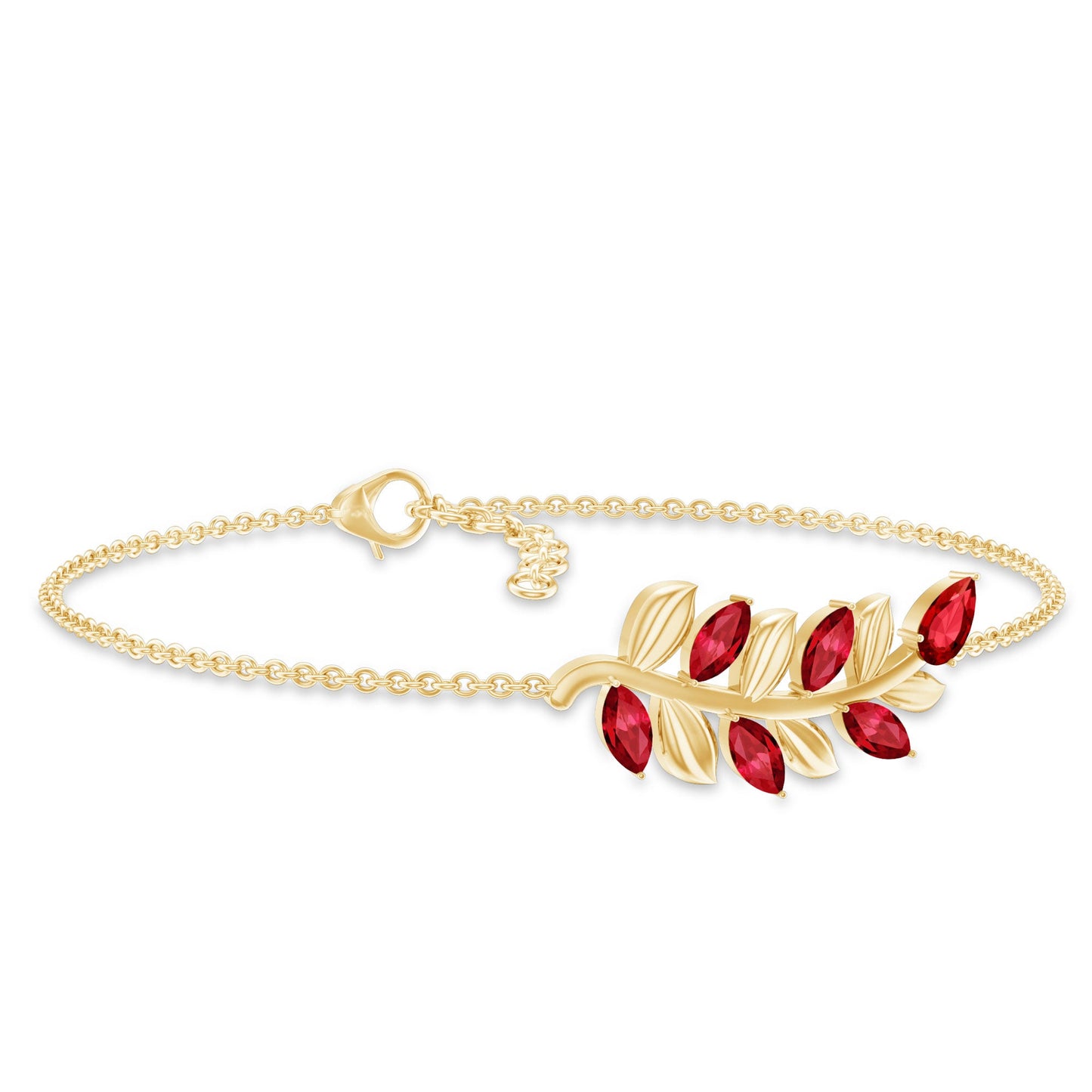 Certified Lab Grown Ruby Leaf Chain Bracelet