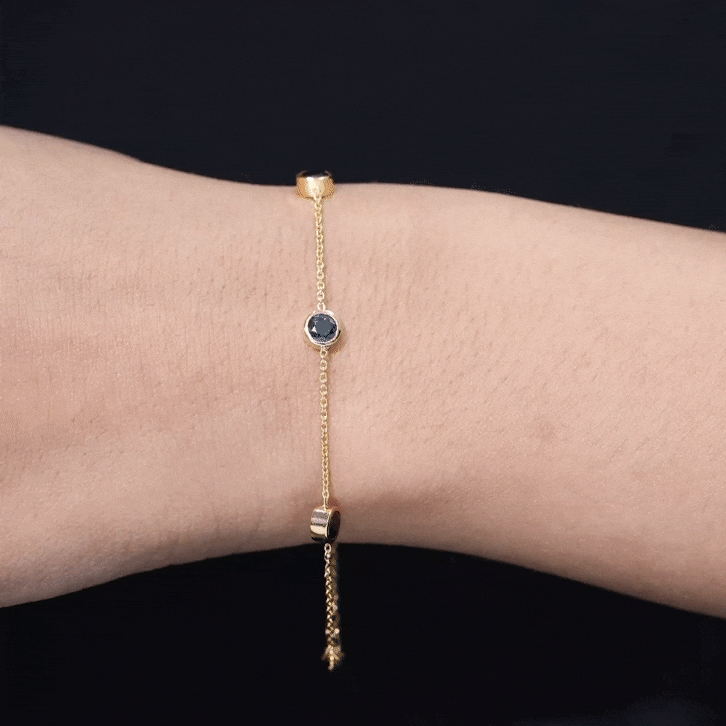 Black Onyx Station Chain Bracelet for Women