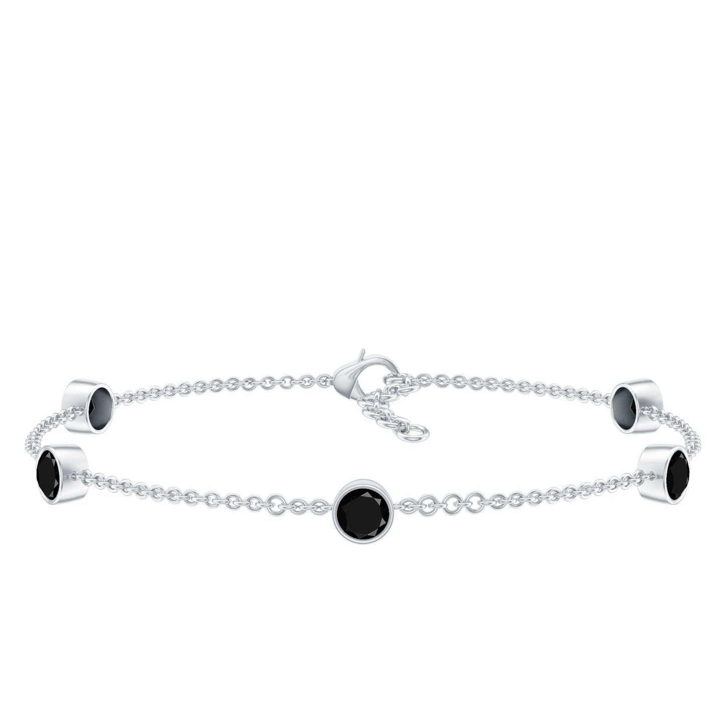 Black Onyx Station Chain Bracelet for Women