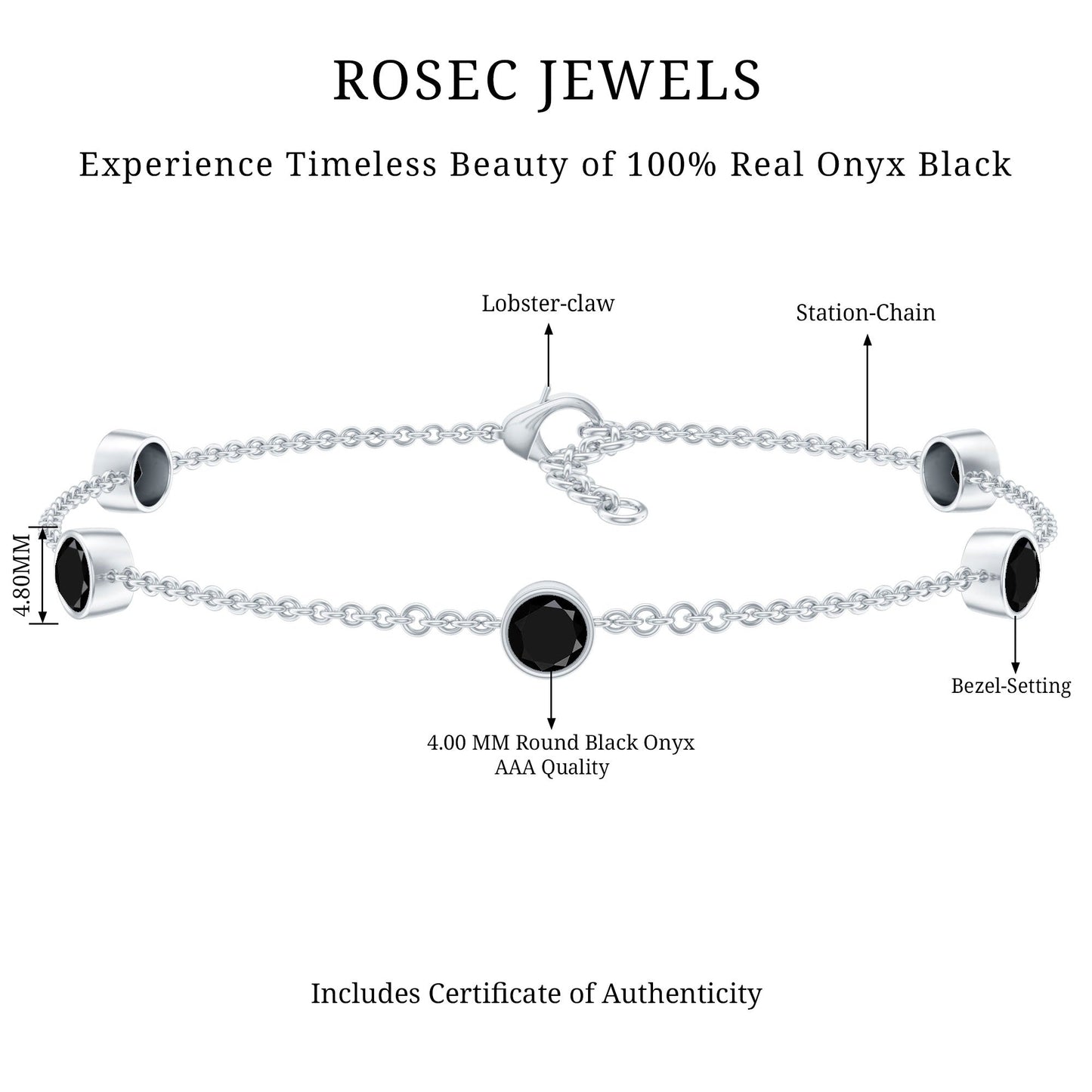 Black Onyx Station Chain Bracelet for Women