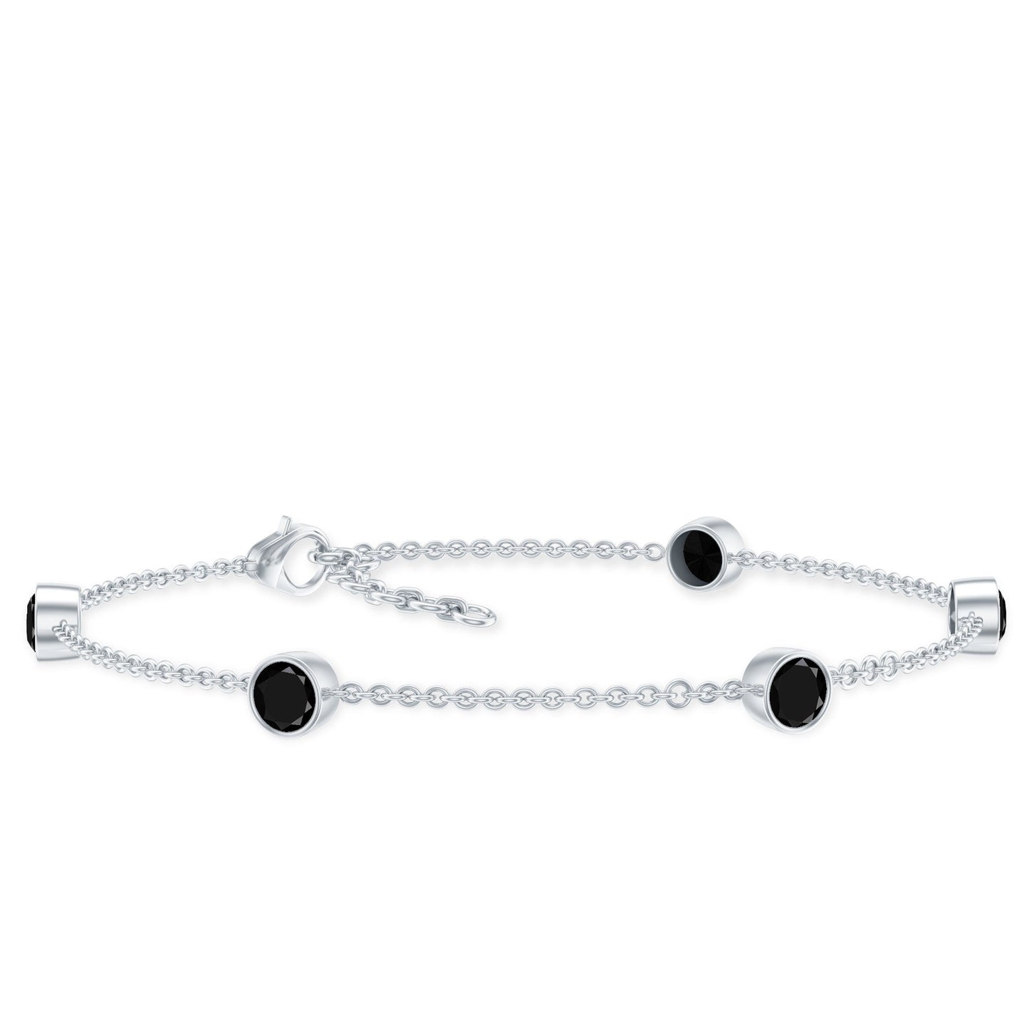 Black Onyx Station Chain Bracelet for Women