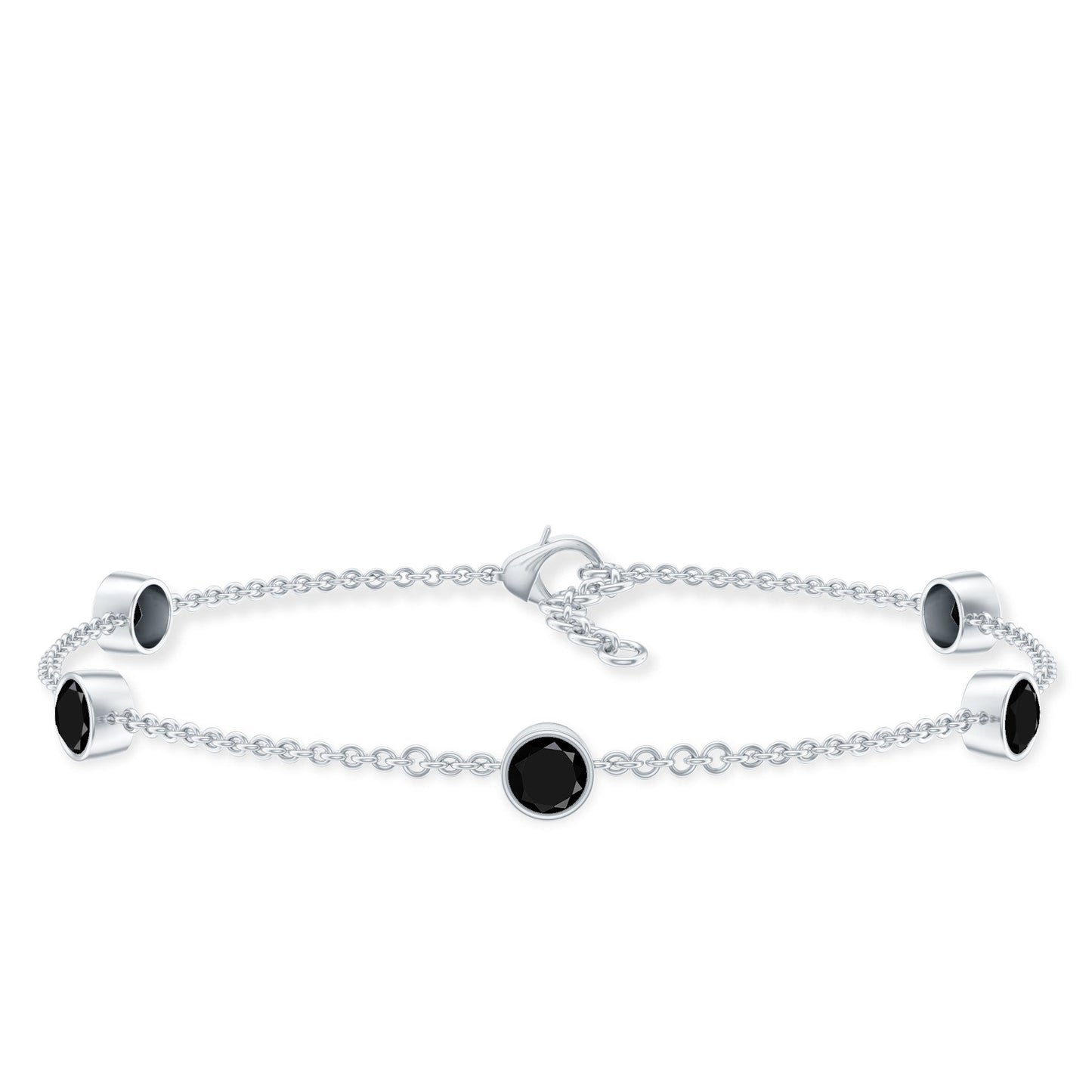 Black Onyx Station Chain Bracelet for Women