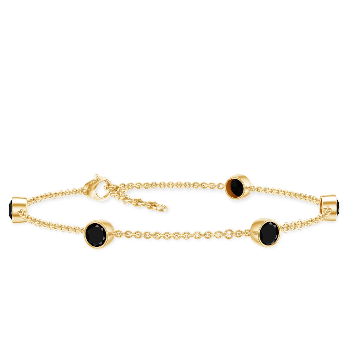 Black Onyx Station Chain Bracelet for Women