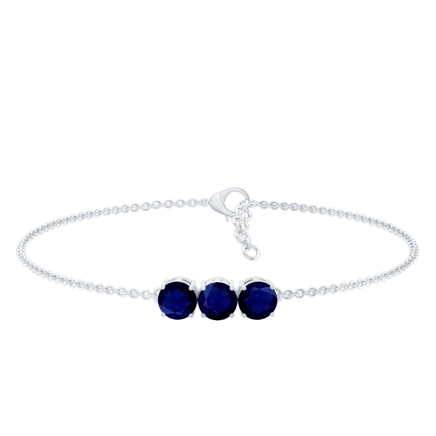 Natural Blue Sapphire Three Stone Chain Bracelet
