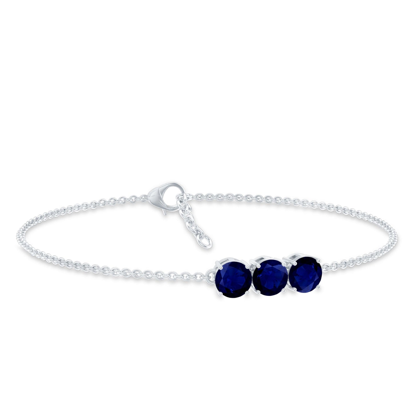 Natural Blue Sapphire Three Stone Chain Bracelet