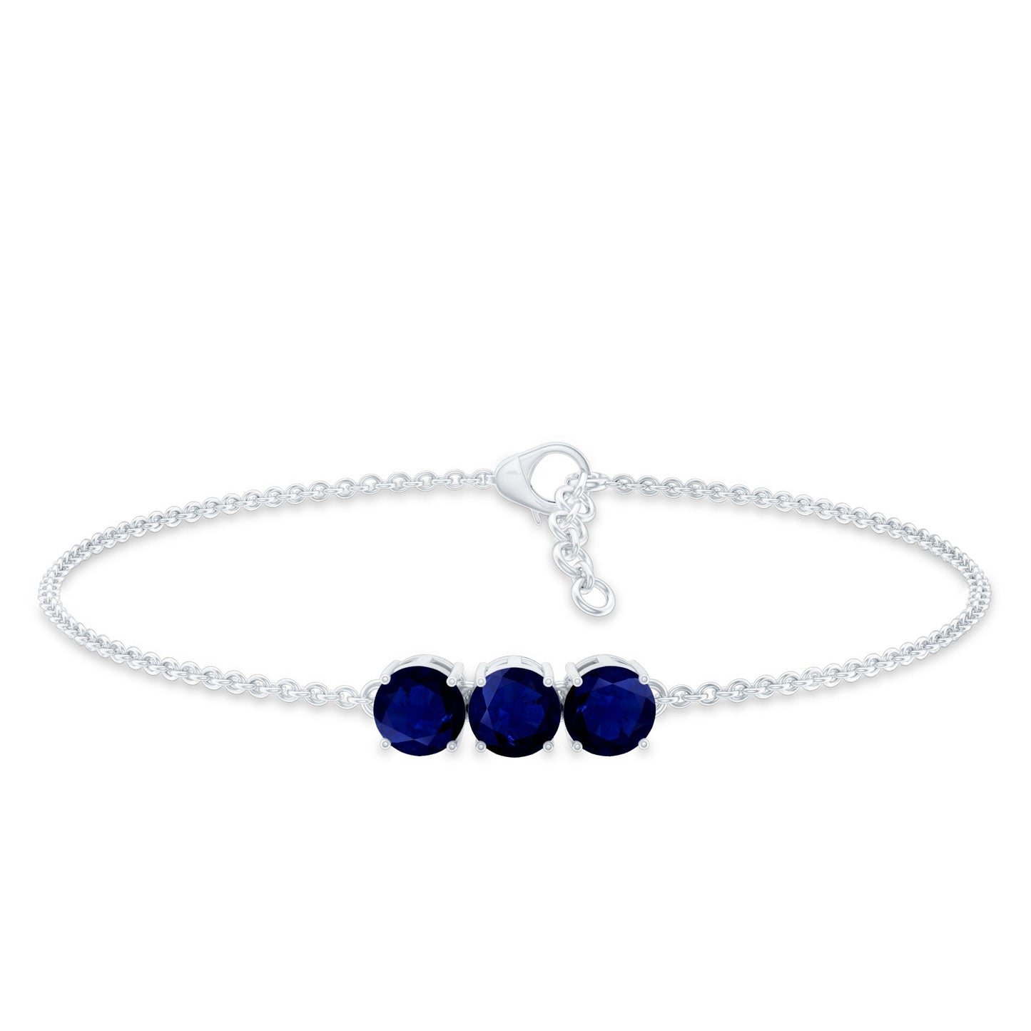 Natural Blue Sapphire Three Stone Chain Bracelet