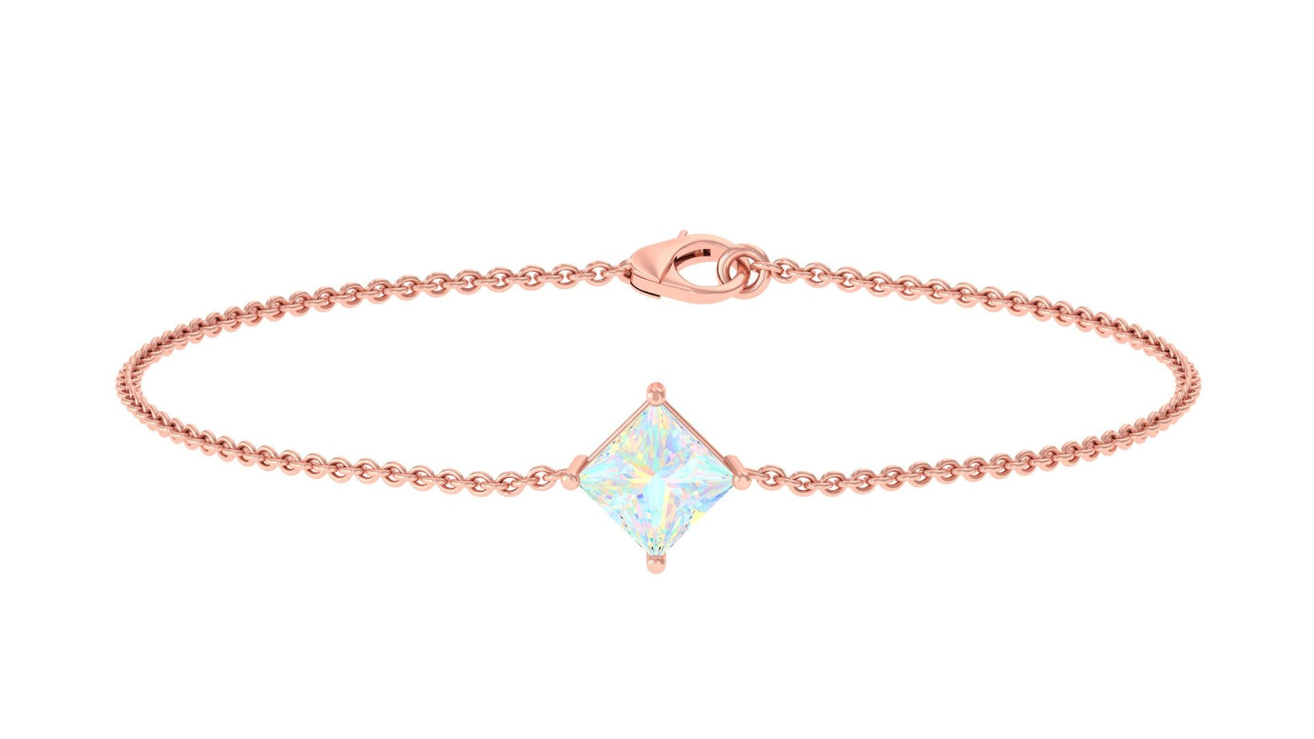 2 Carat Princess Cut Ethiopian Opal Solitaire Chain Bracelet