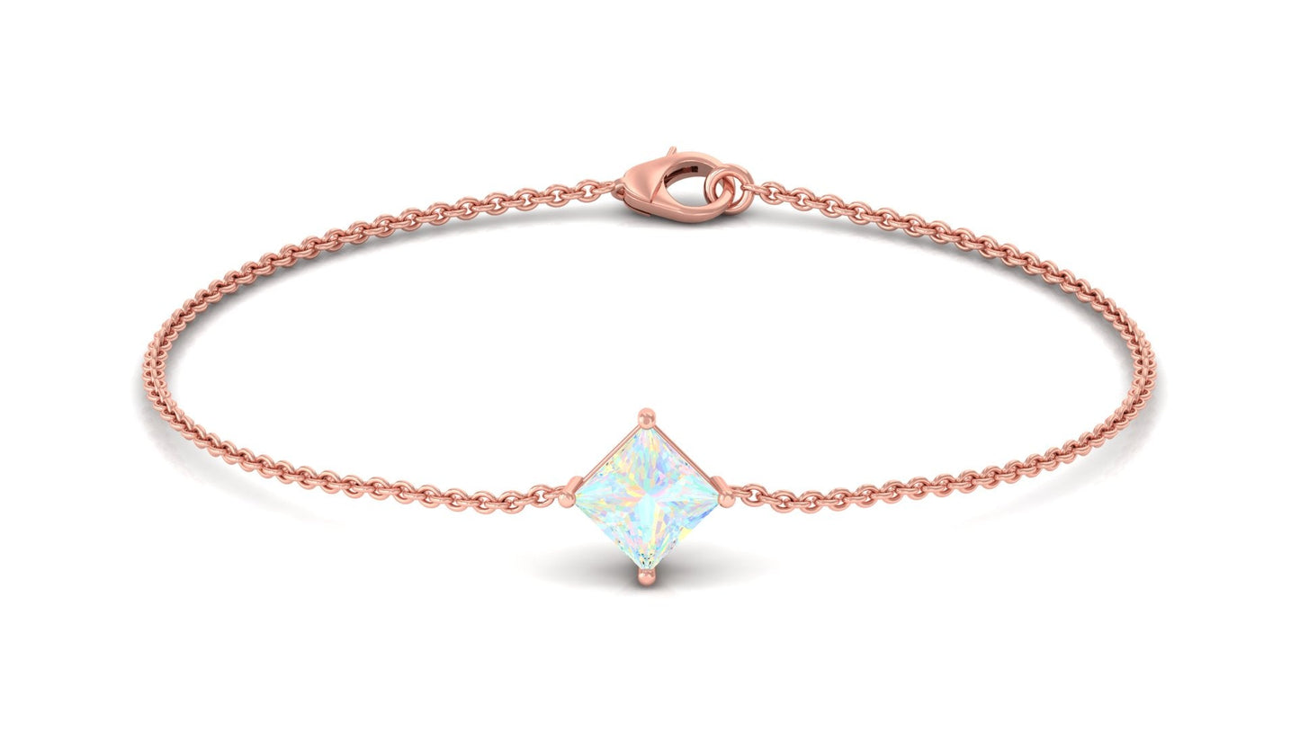 2 Carat Princess Cut Ethiopian Opal Solitaire Chain Bracelet