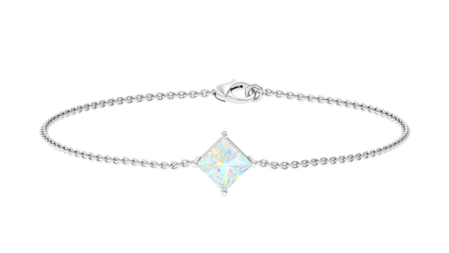 2 Carat Princess Cut Ethiopian Opal Solitaire Chain Bracelet