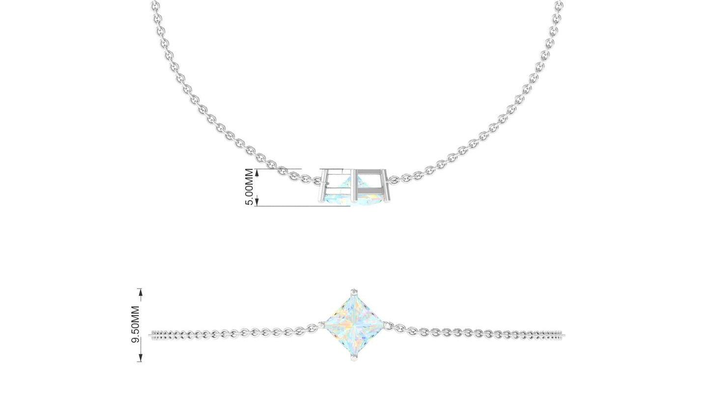 2 Carat Princess Cut Ethiopian Opal Solitaire Chain Bracelet