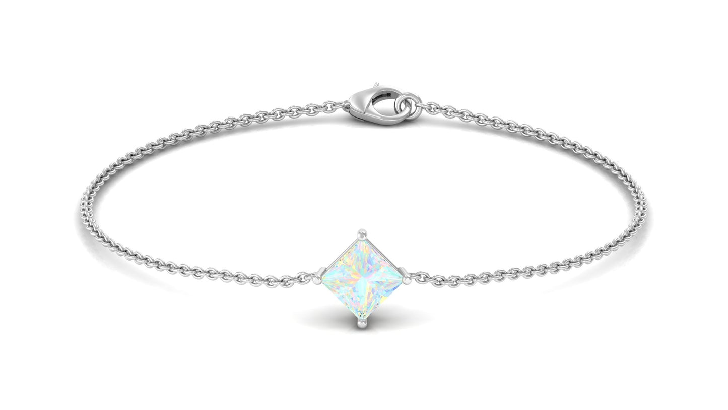 2 Carat Princess Cut Ethiopian Opal Solitaire Chain Bracelet