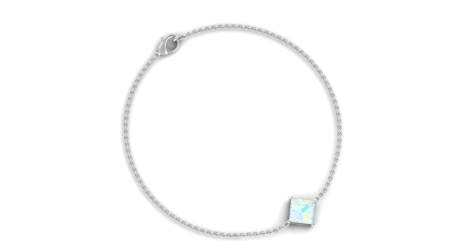 2 Carat Princess Cut Ethiopian Opal Solitaire Chain Bracelet