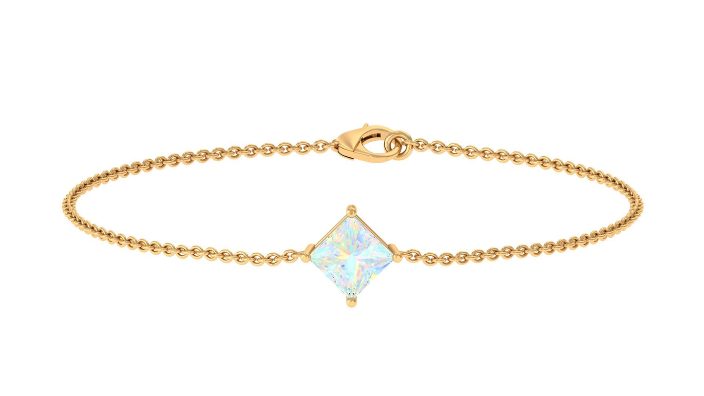 2 Carat Princess Cut Ethiopian Opal Solitaire Chain Bracelet