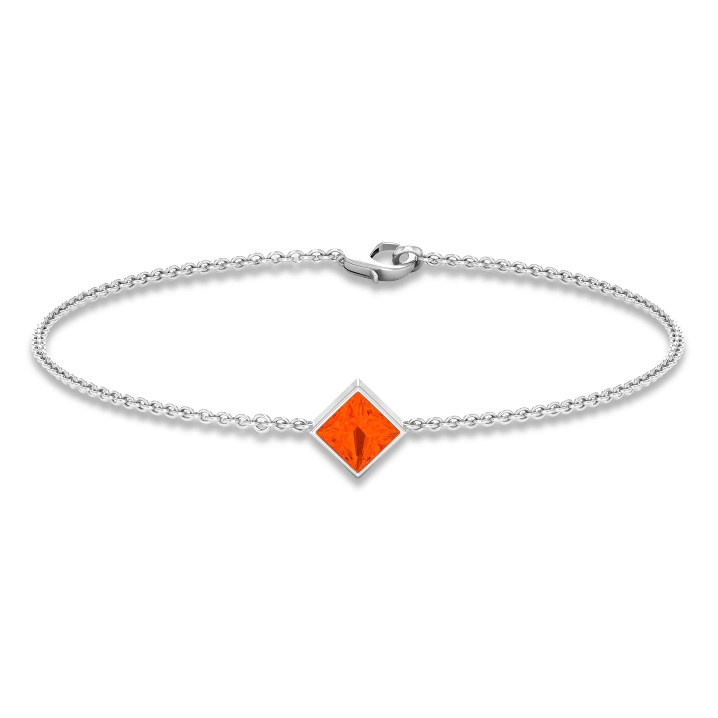 Genuine 0.5 Carat Princess Cut Fire Opal Birthstone Bracelet