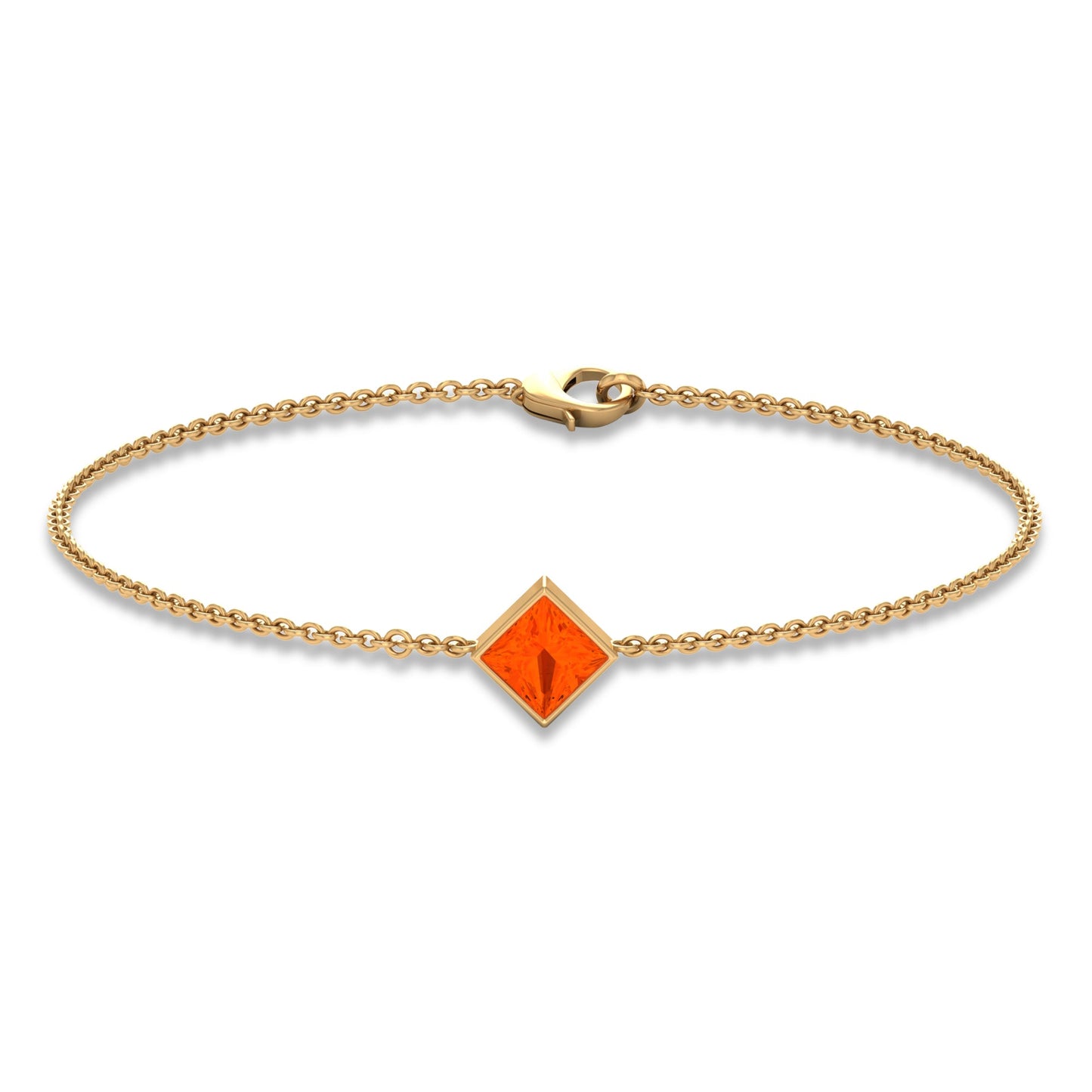 Genuine 0.5 Carat Princess Cut Fire Opal Birthstone Bracelet