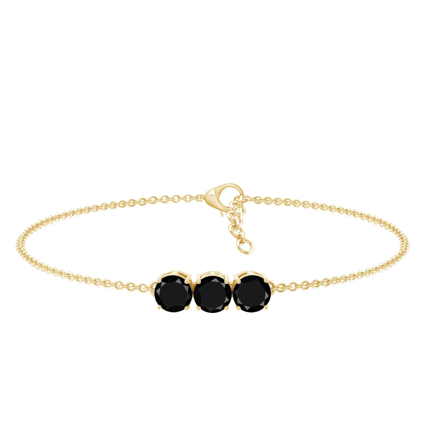 Black Onyx Three Stone Chain Bracelet with Certificate