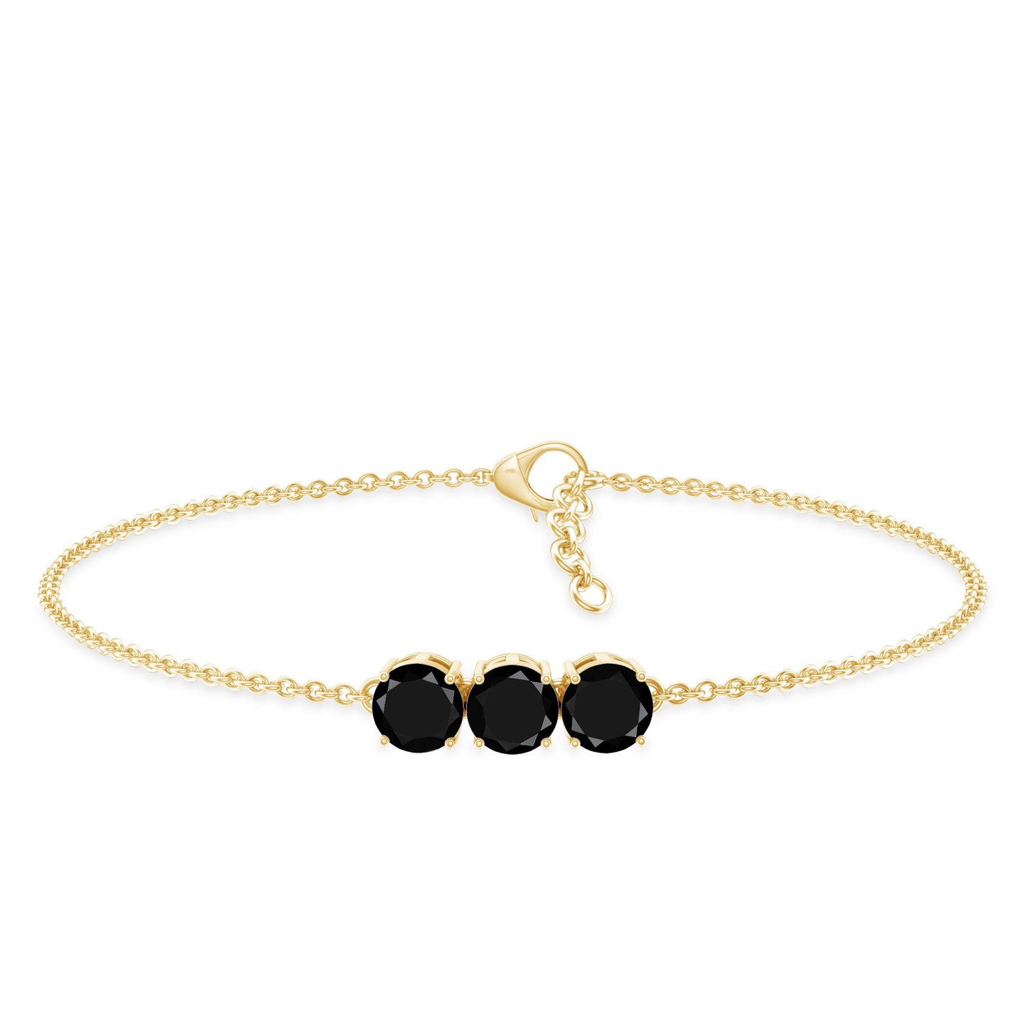 Black Onyx Three Stone Chain Bracelet with Certificate