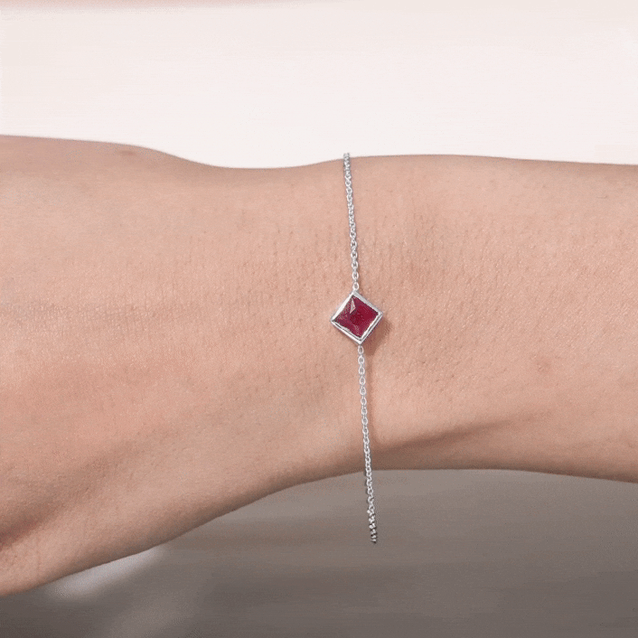 0.8 Carat Princess Cut Ruby Birthstone Bracelet