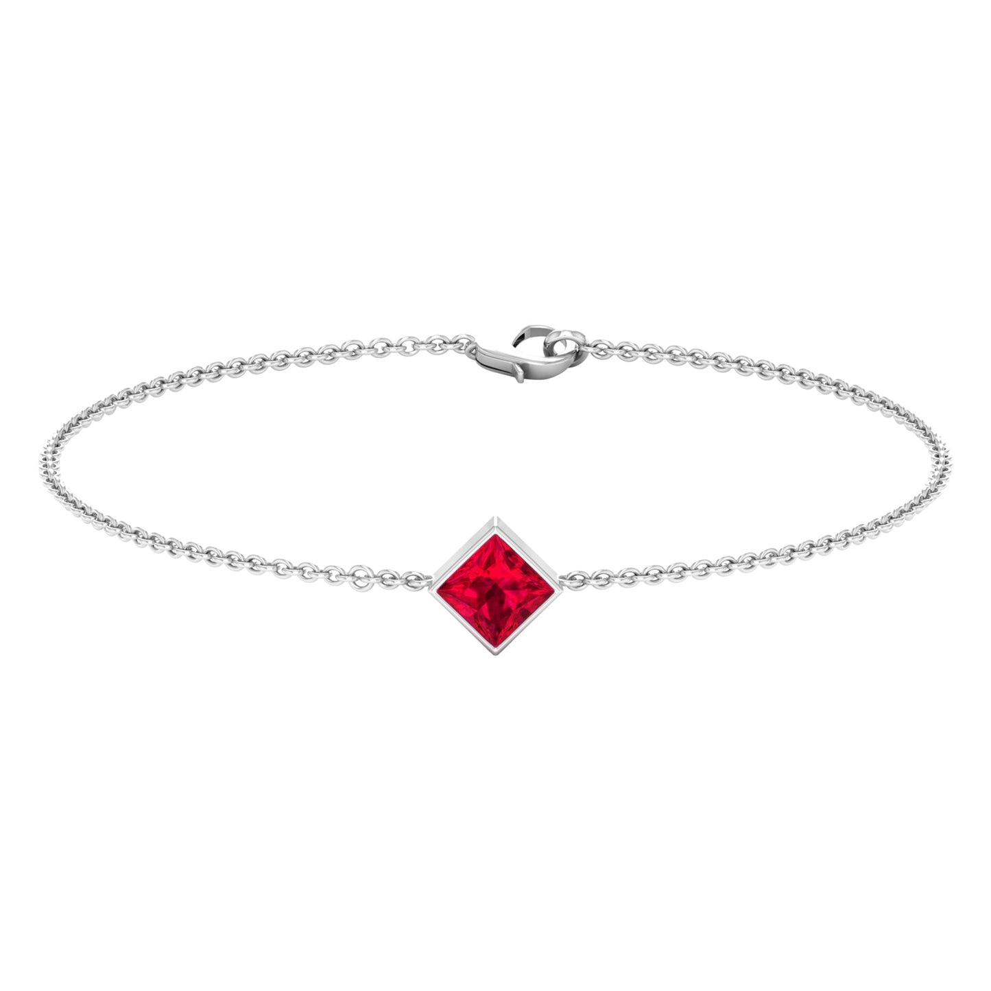 0.8 Carat Princess Cut Ruby Birthstone Bracelet