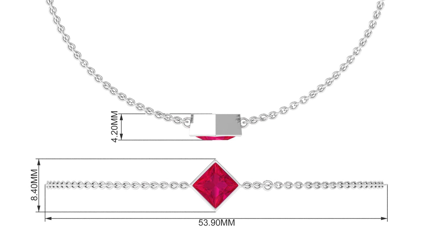 0.8 Carat Princess Cut Ruby Birthstone Bracelet