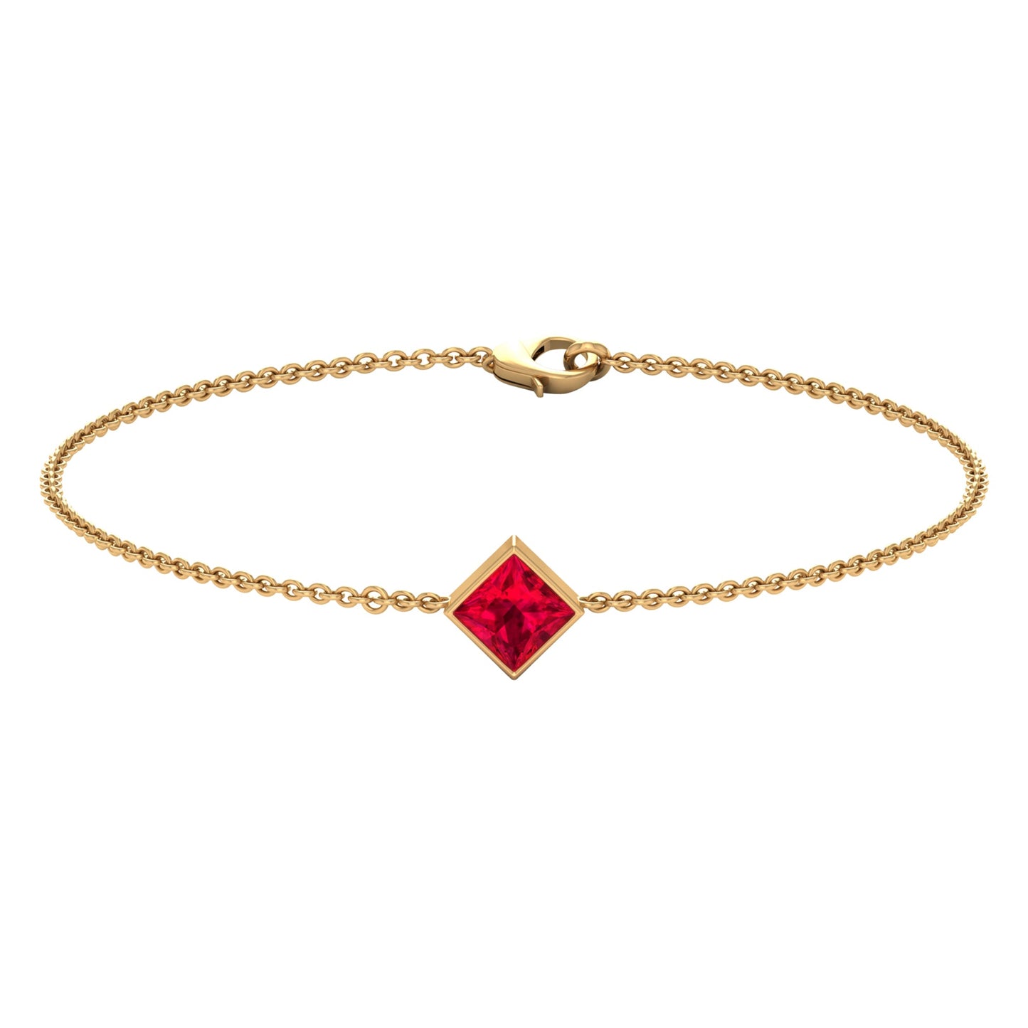 0.8 Carat Princess Cut Ruby Birthstone Bracelet