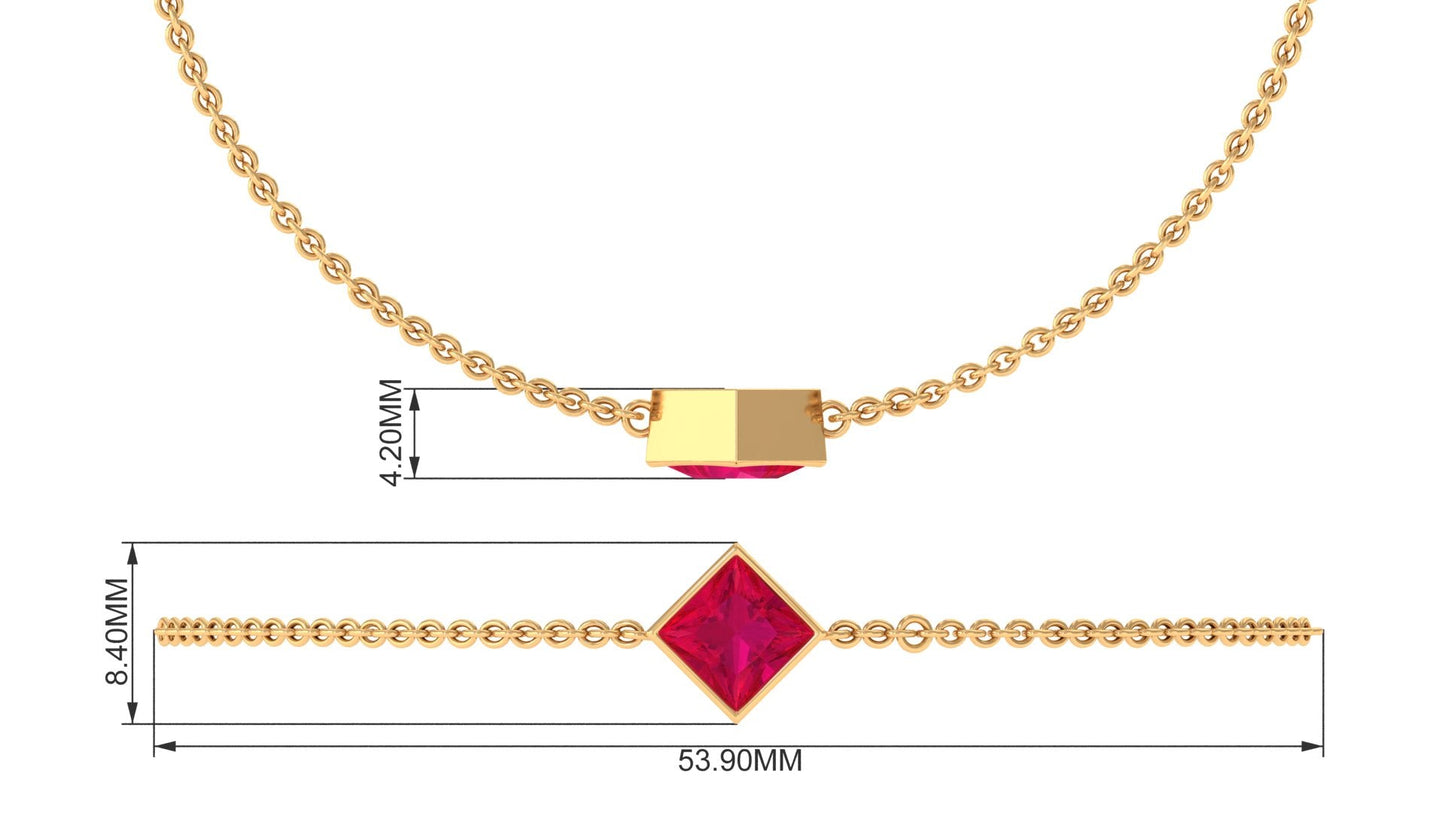 0.8 Carat Princess Cut Ruby Birthstone Bracelet