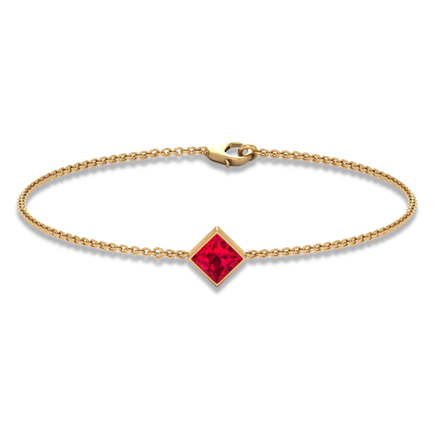 0.8 Carat Princess Cut Ruby Birthstone Bracelet