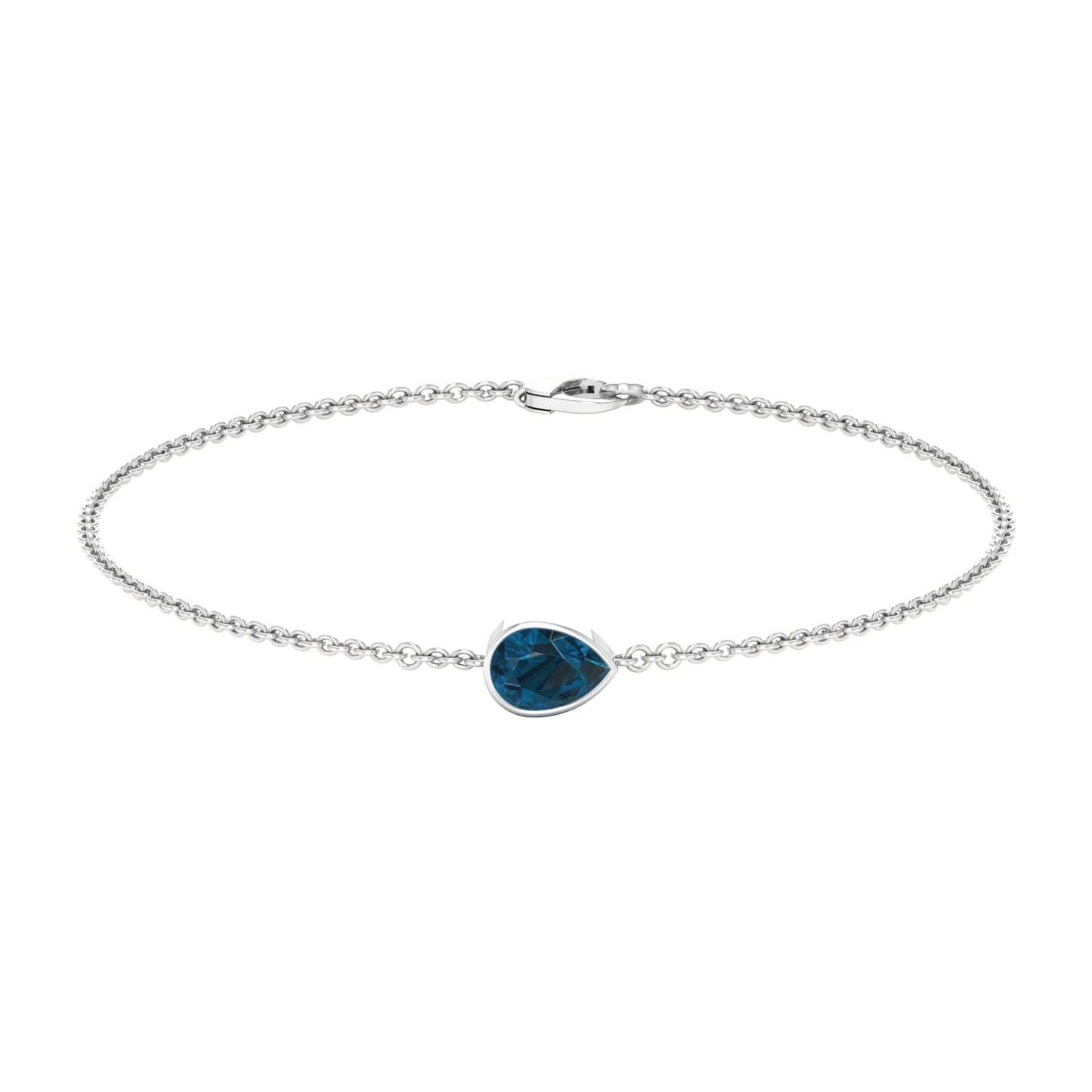 0.7 Carat Pear Cut London Blue Topaz Solitaire Chain Bracelet