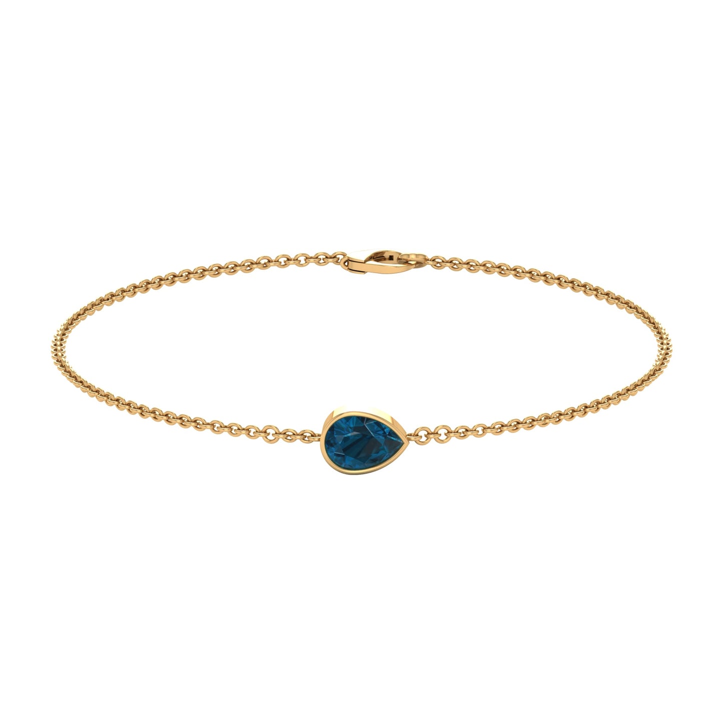 0.7 Carat Pear Cut London Blue Topaz Solitaire Chain Bracelet