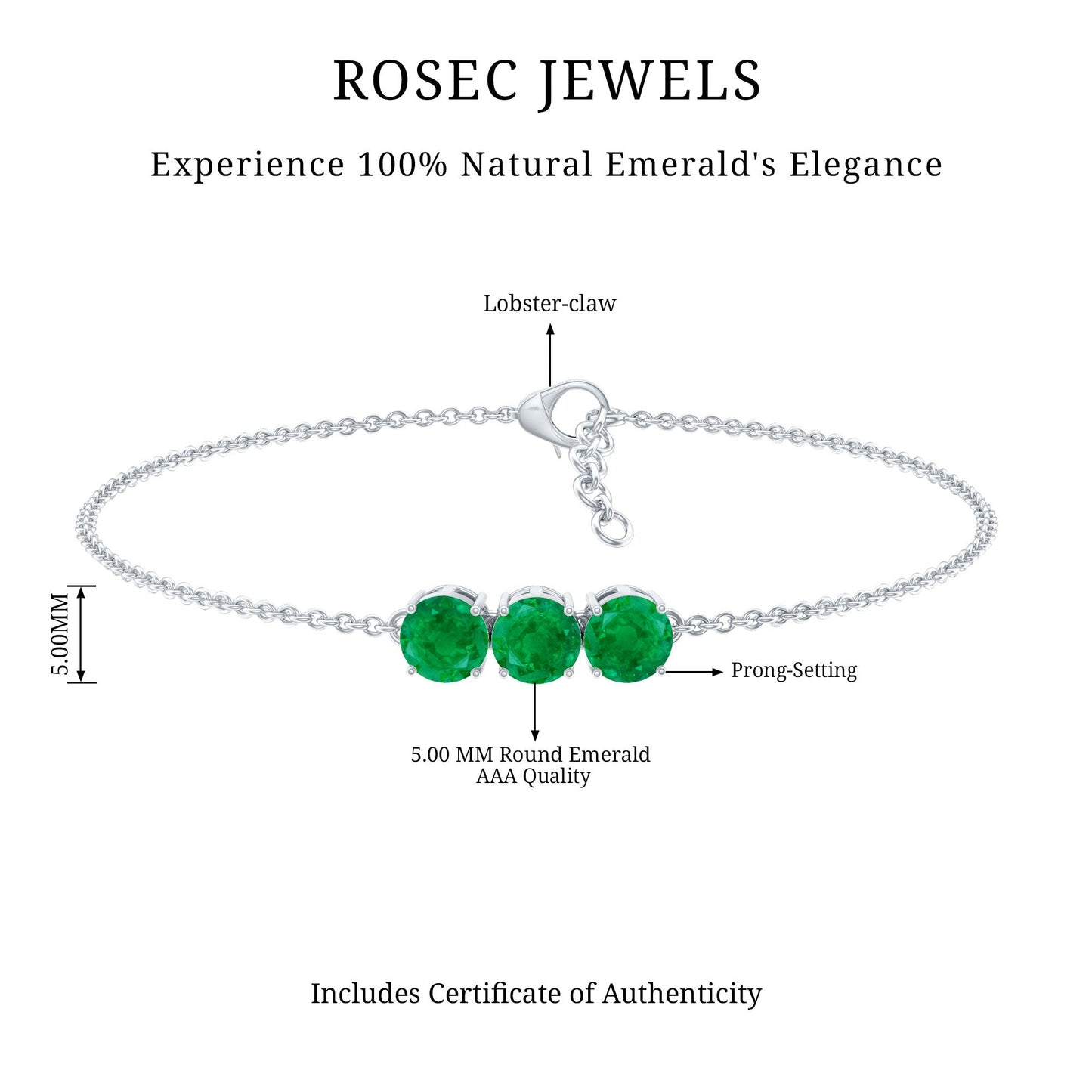 Real Certified Emerald Three Stone Bracelet for Women