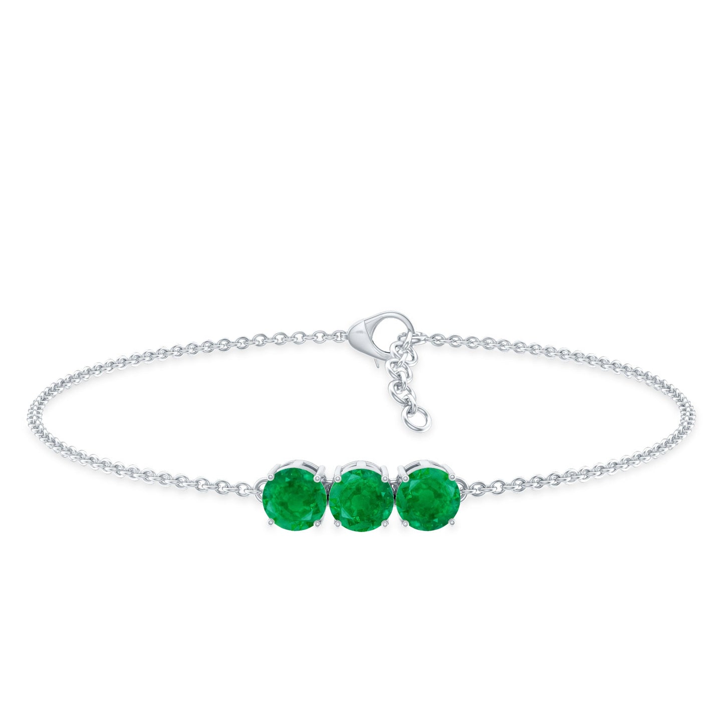 Real Certified Emerald Three Stone Bracelet for Women