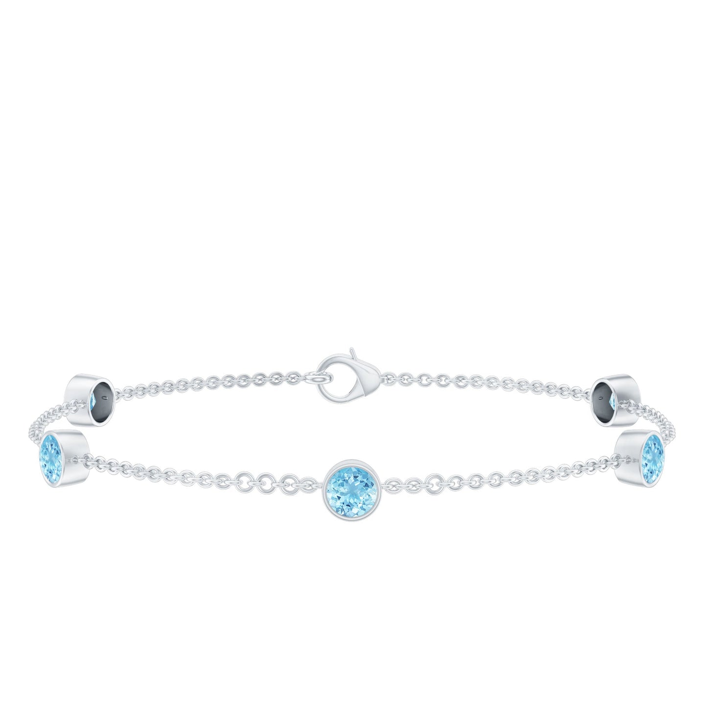 Real Aquamarine Station Chain Bracelet in Bezel Setting