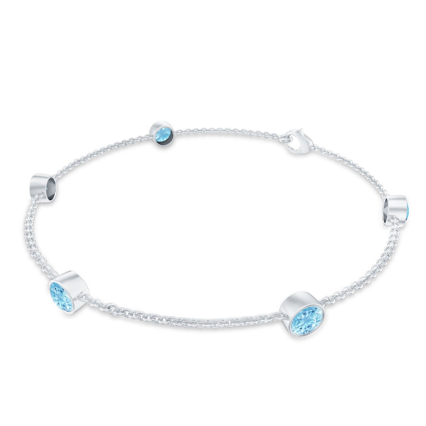 Real Aquamarine Station Chain Bracelet in Bezel Setting