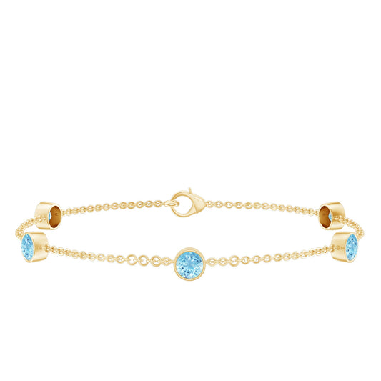 Real Aquamarine Station Chain Bracelet in Bezel Setting