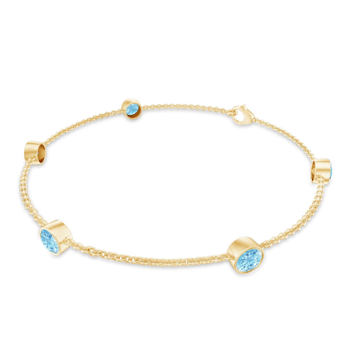 Real Aquamarine Station Chain Bracelet in Bezel Setting
