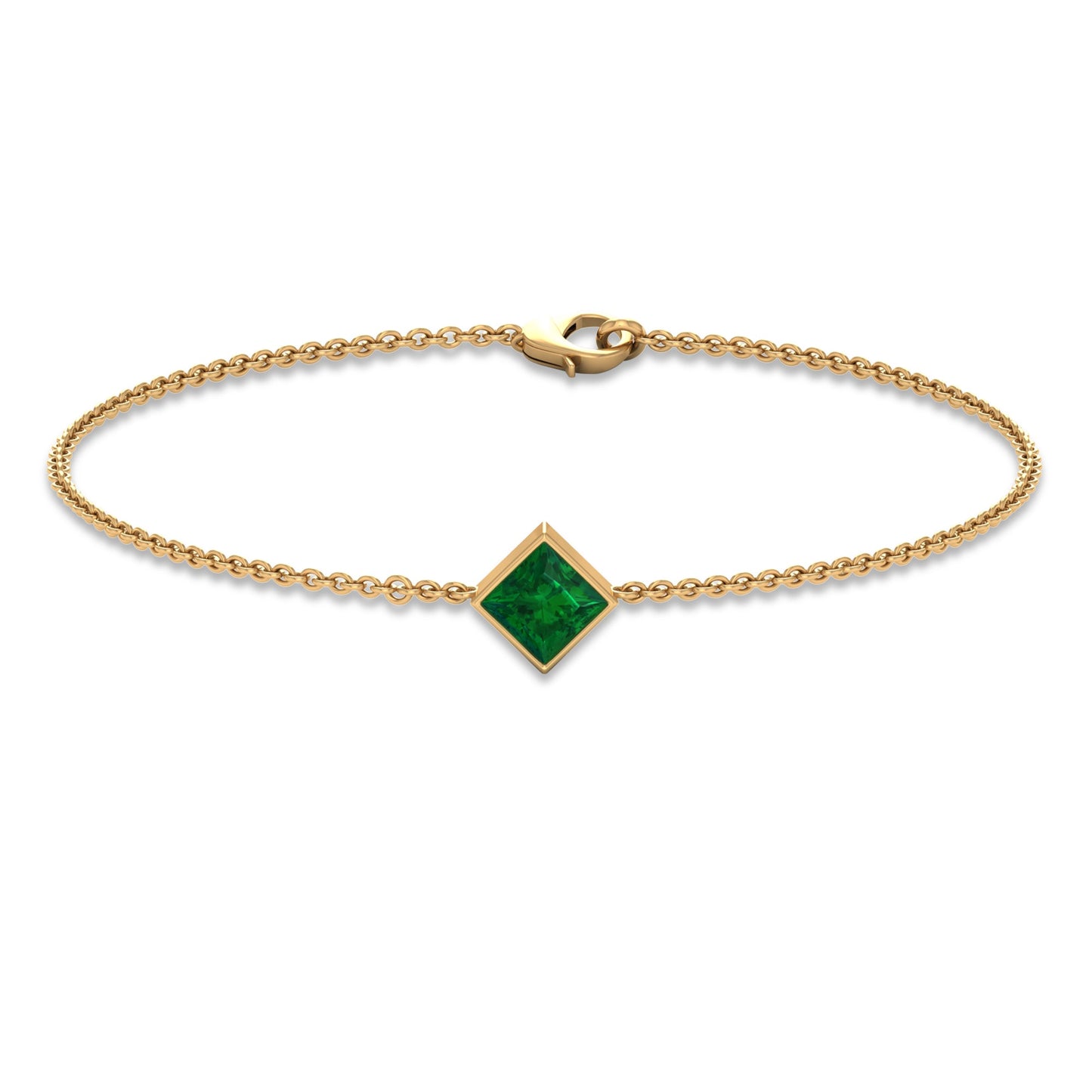 0.36 Carat Princess Cut Real Emerald Birthstone Bracelet with Certificate