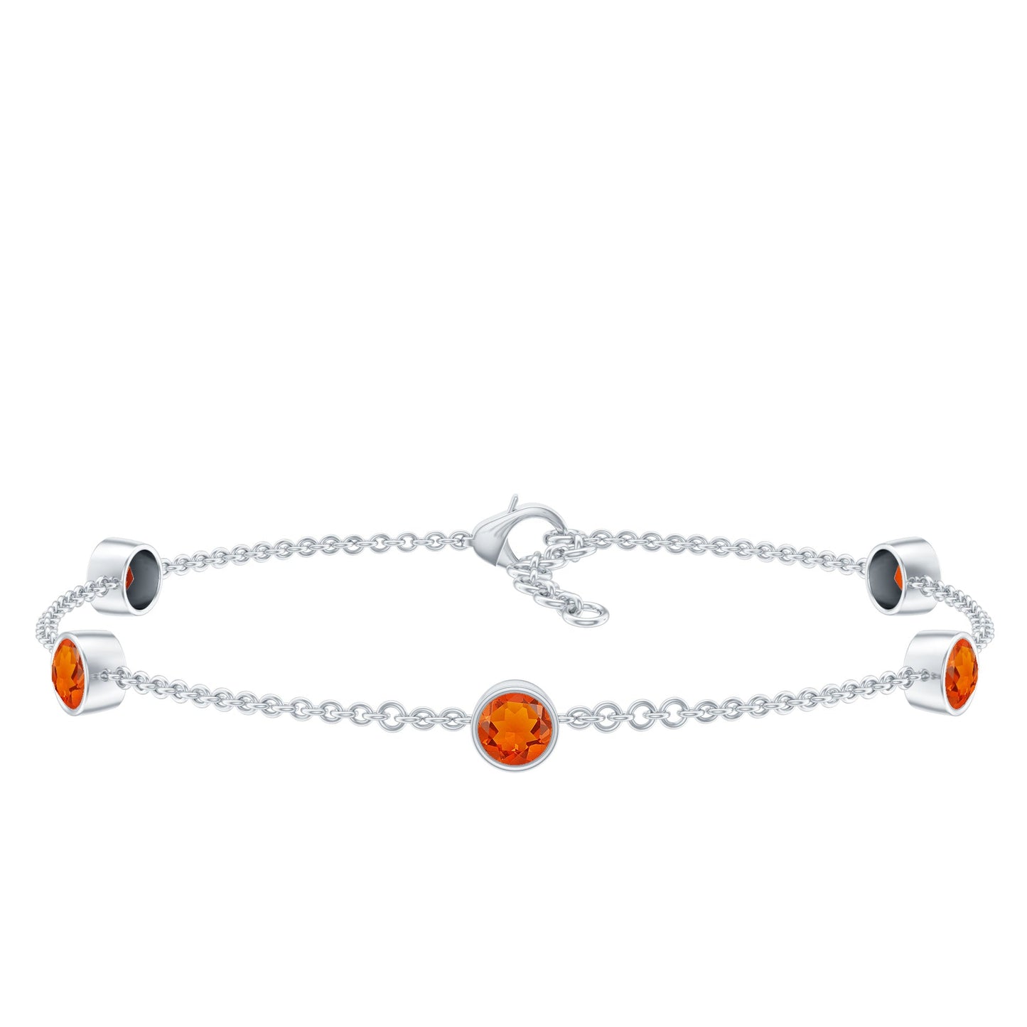 Real Fire Opal Five Stone Station Chain Bracelet in Bezel Setting
