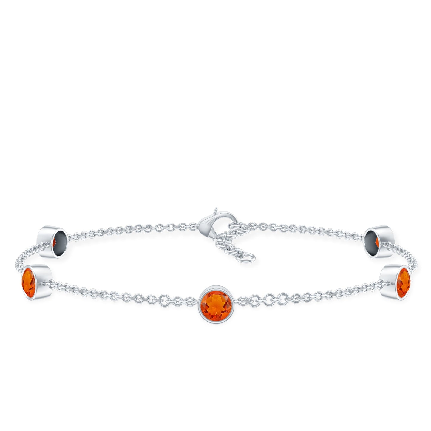 Real Fire Opal Five Stone Station Chain Bracelet in Bezel Setting