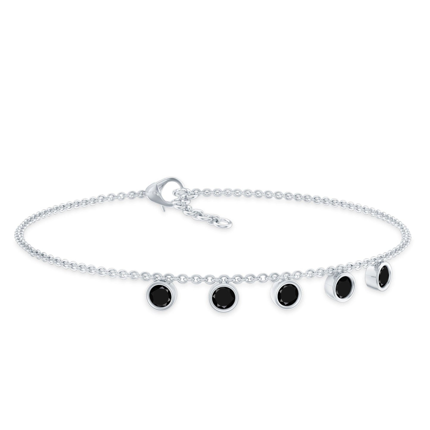 Certified Five Stone Black Onyx Charm Bracelet for Women
