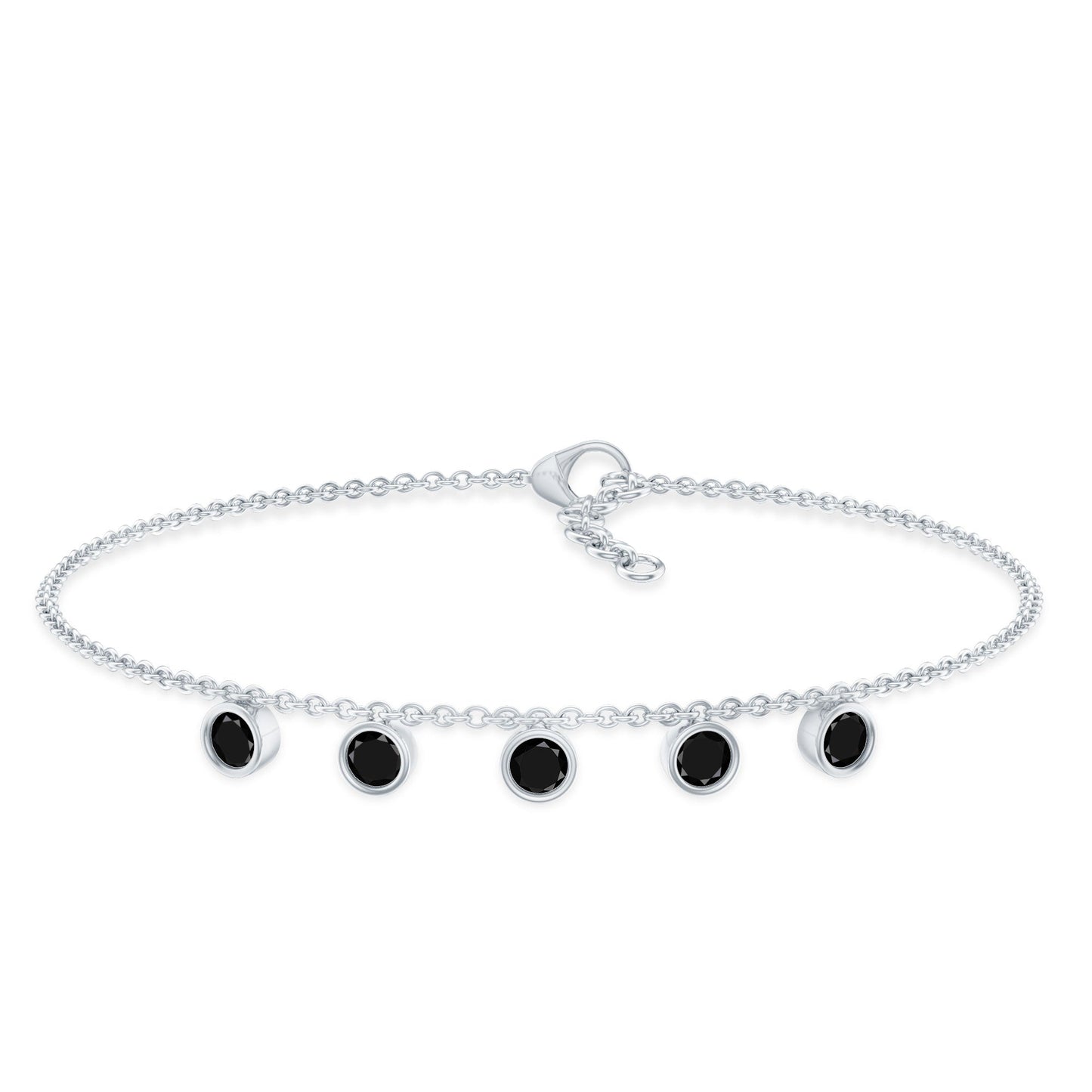 Certified Five Stone Black Onyx Charm Bracelet for Women